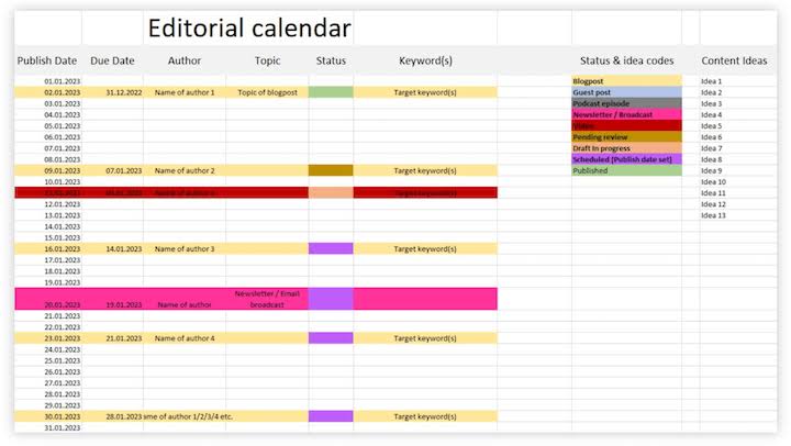 Blog Editorial Calendar